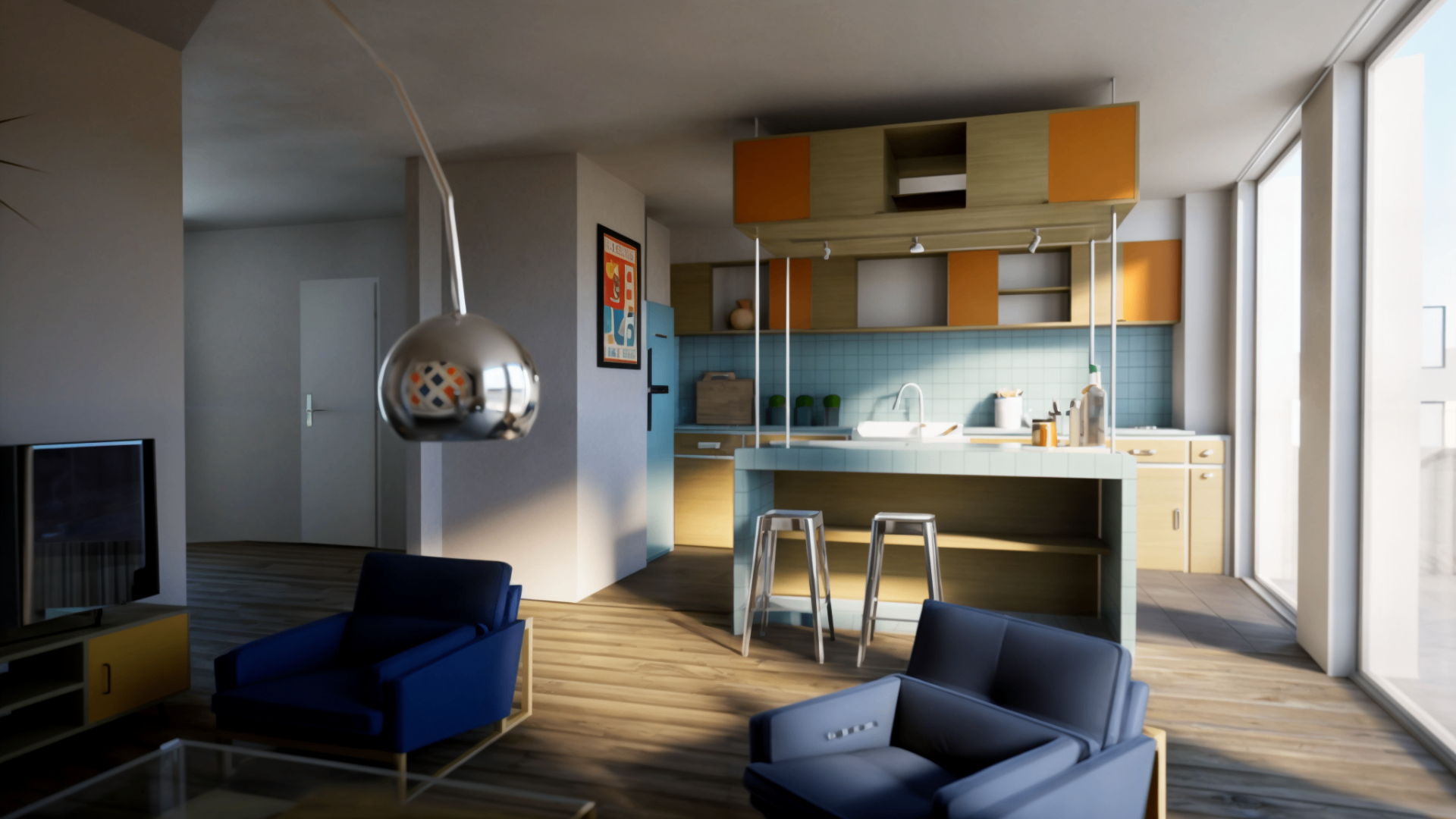 Rendu 3D habitat Marseille - Cuisine Rétro